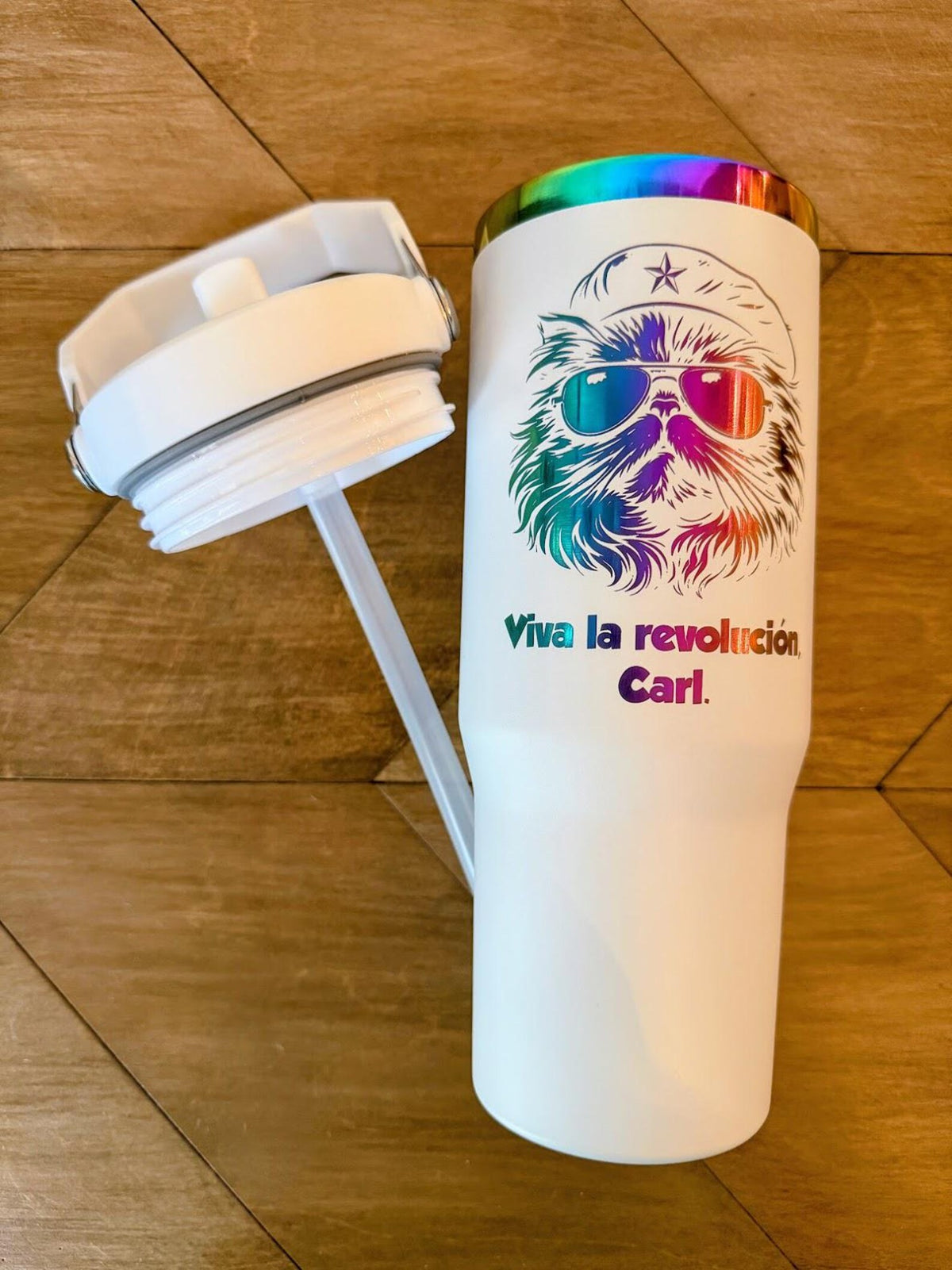 Viva La Revolucion, Carl - Dungeon Crawler Carl Tumbler | 20oz or 30oz | Princess Donut Rainbow Stainless Steel | Black or White