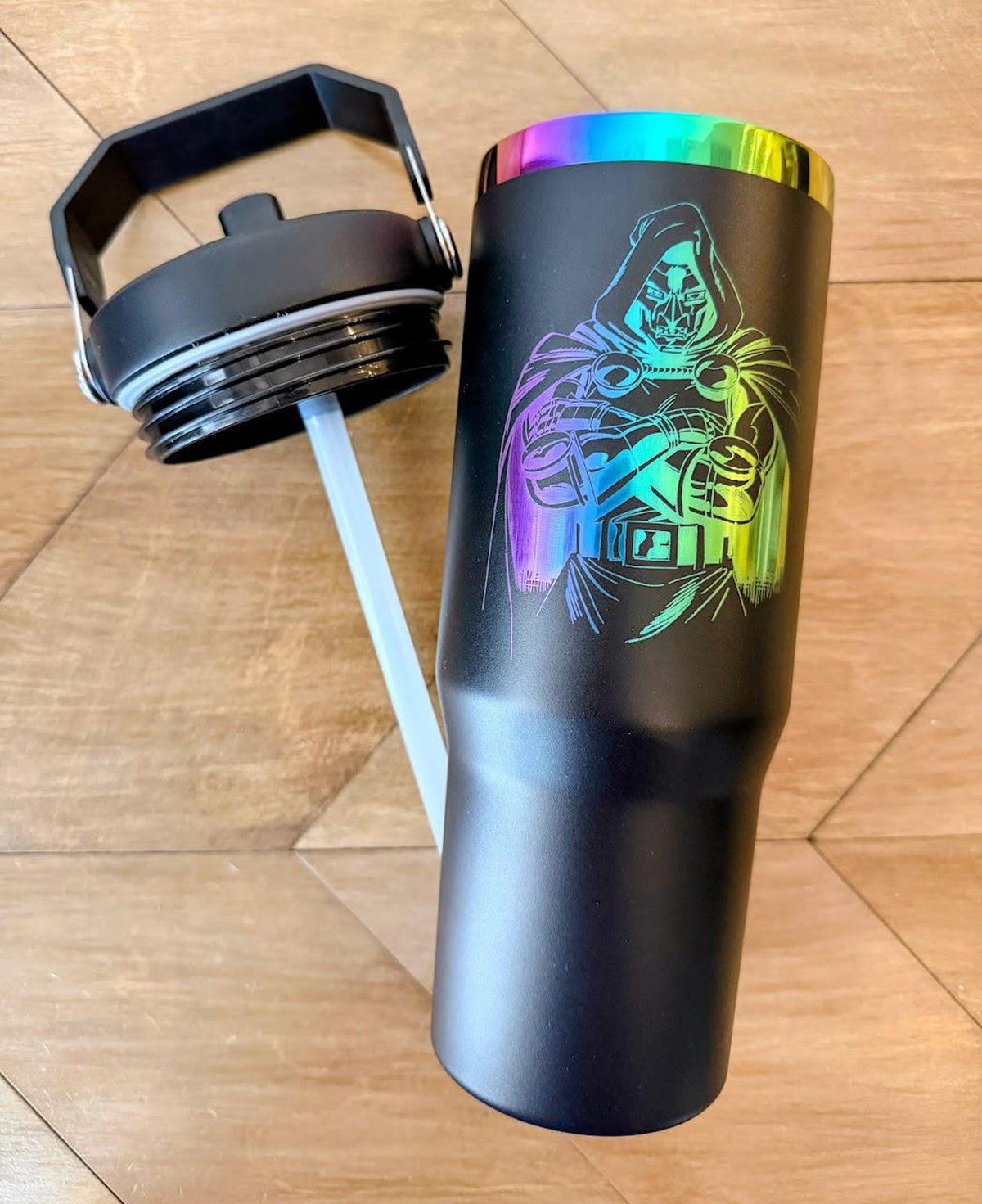 Doctor Doom Tumbler | 20oz or 30oz Rainbow Laser Engraved Cup | Victor Von Doom Marvel Villain Gift