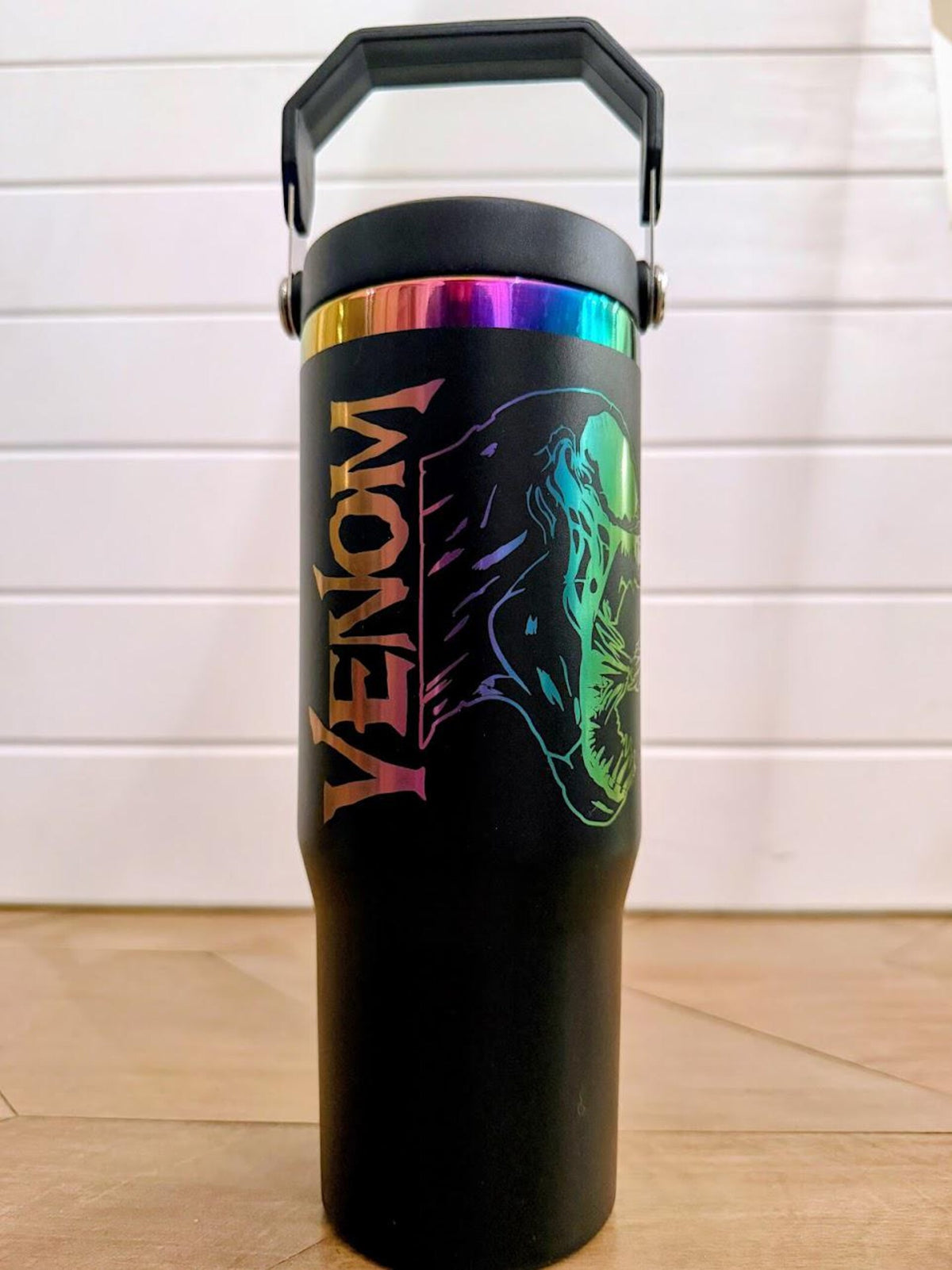 Venom Tumbler | 20oz or 30oz Rainbow Engraved Cup | Black Stainless Steel | Symbiote Inspired Gift