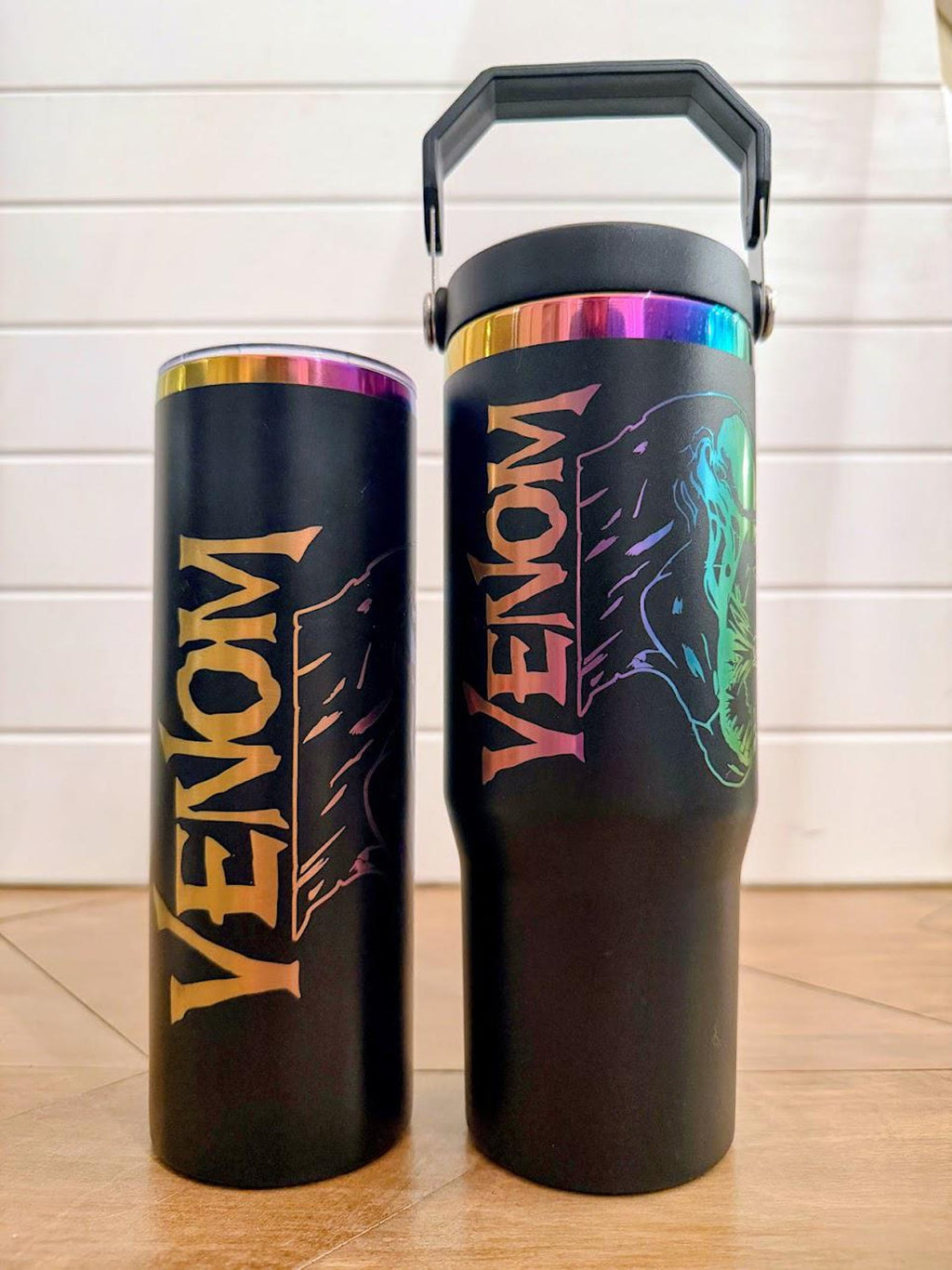 Venom Tumbler | 20oz or 30oz Rainbow Engraved Cup | Black Stainless Steel | Symbiote Inspired Gift