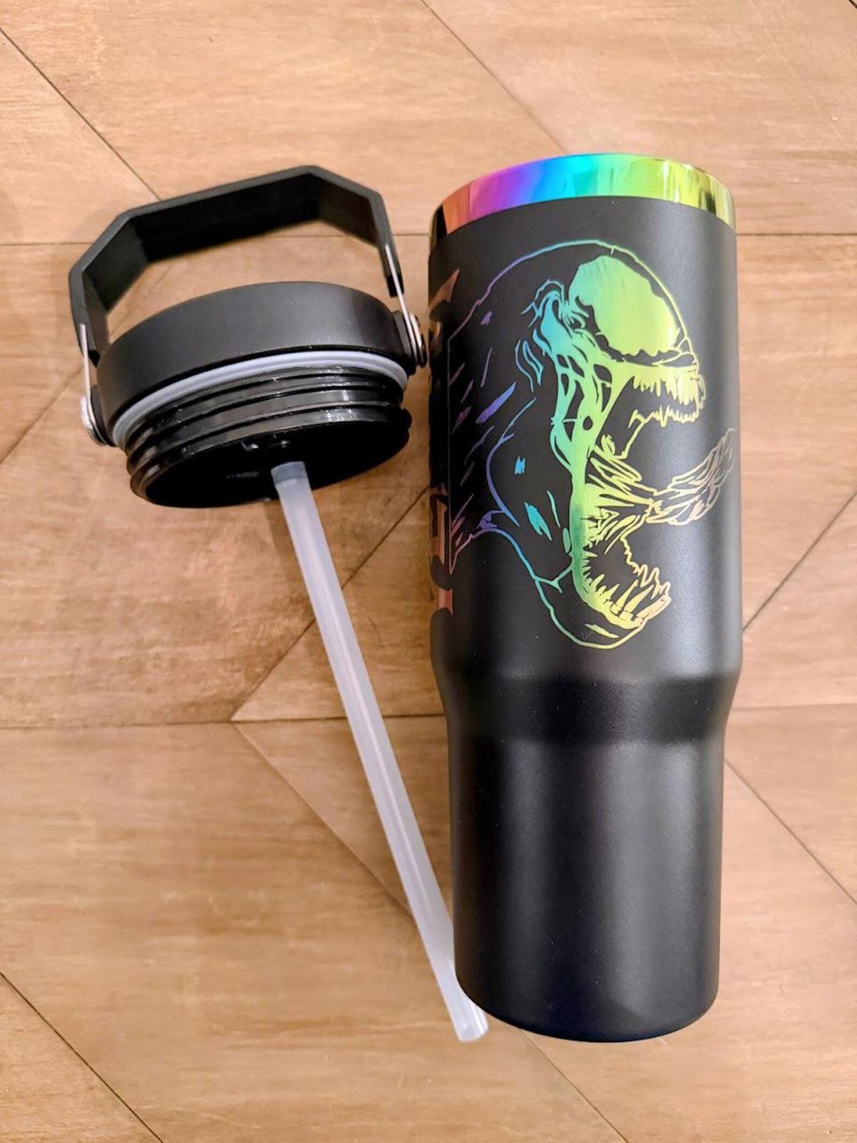 Venom Tumbler | 20oz or 30oz Rainbow Engraved Cup | Black Stainless Steel | Symbiote Inspired Gift
