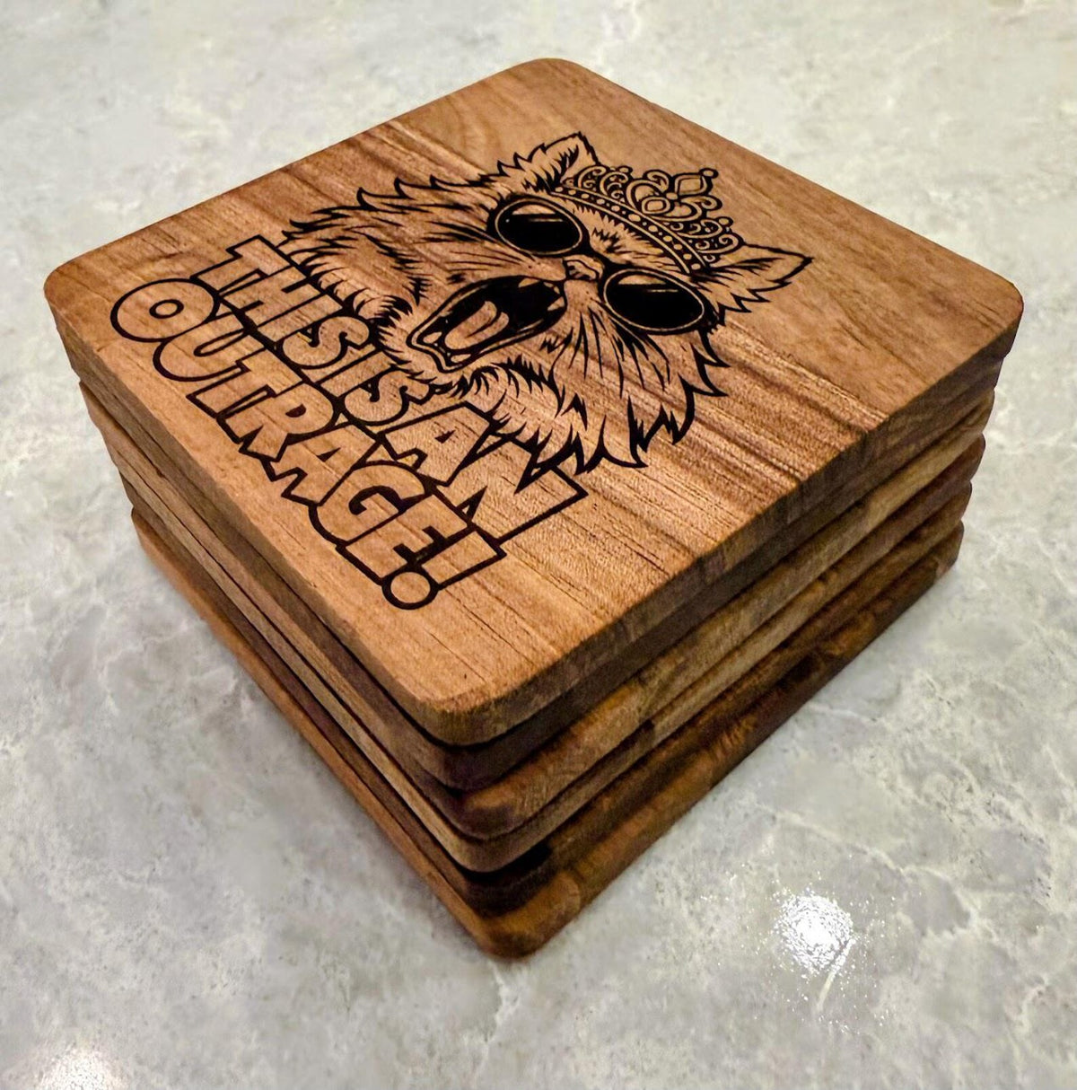 Dungeon Crawler Carl Wooden Coaster Set | 6 Laser Engraved Acacia Coasters | Princess Donut, Mongo & Prepotente | LitRPG Gift
