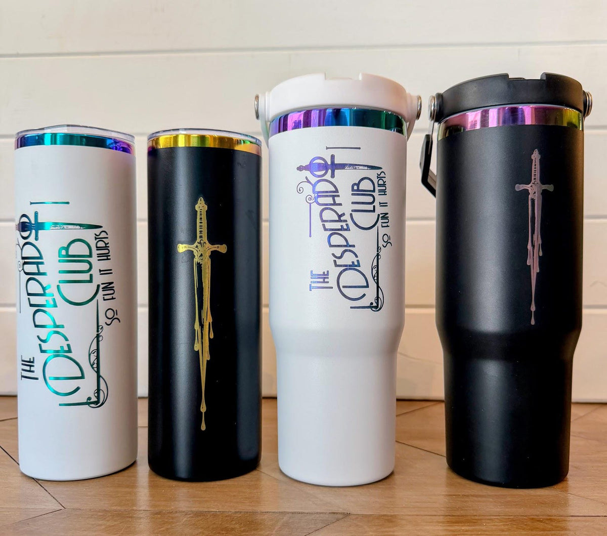 Desperado Club Tumbler | Dungeon Crawler Carl Dagger Design | 20oz or 30oz Rainbow Engraved Cup | Black or White