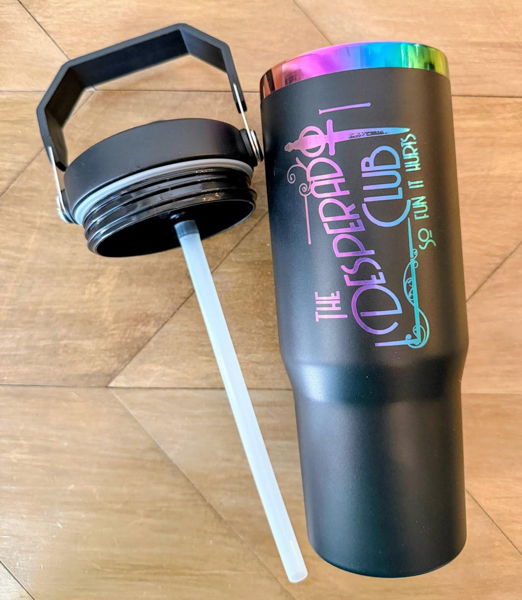 Desperado Club Tumbler | Dungeon Crawler Carl Dagger Design | 20oz or 30oz Rainbow Engraved Cup | Black or White