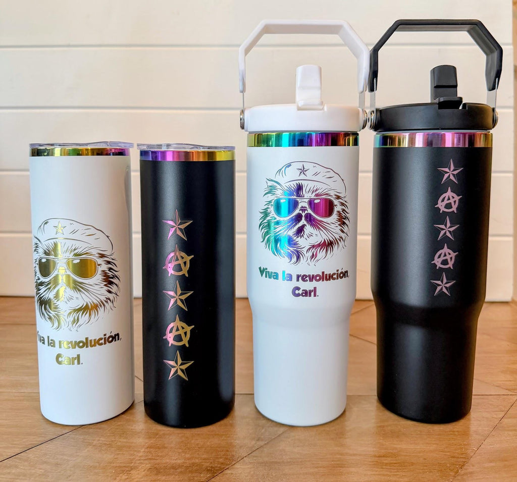 Viva La Revolucion, Carl - Dungeon Crawler Carl Tumbler | 20oz or 30oz | Princess Donut Rainbow Stainless Steel | Black or White