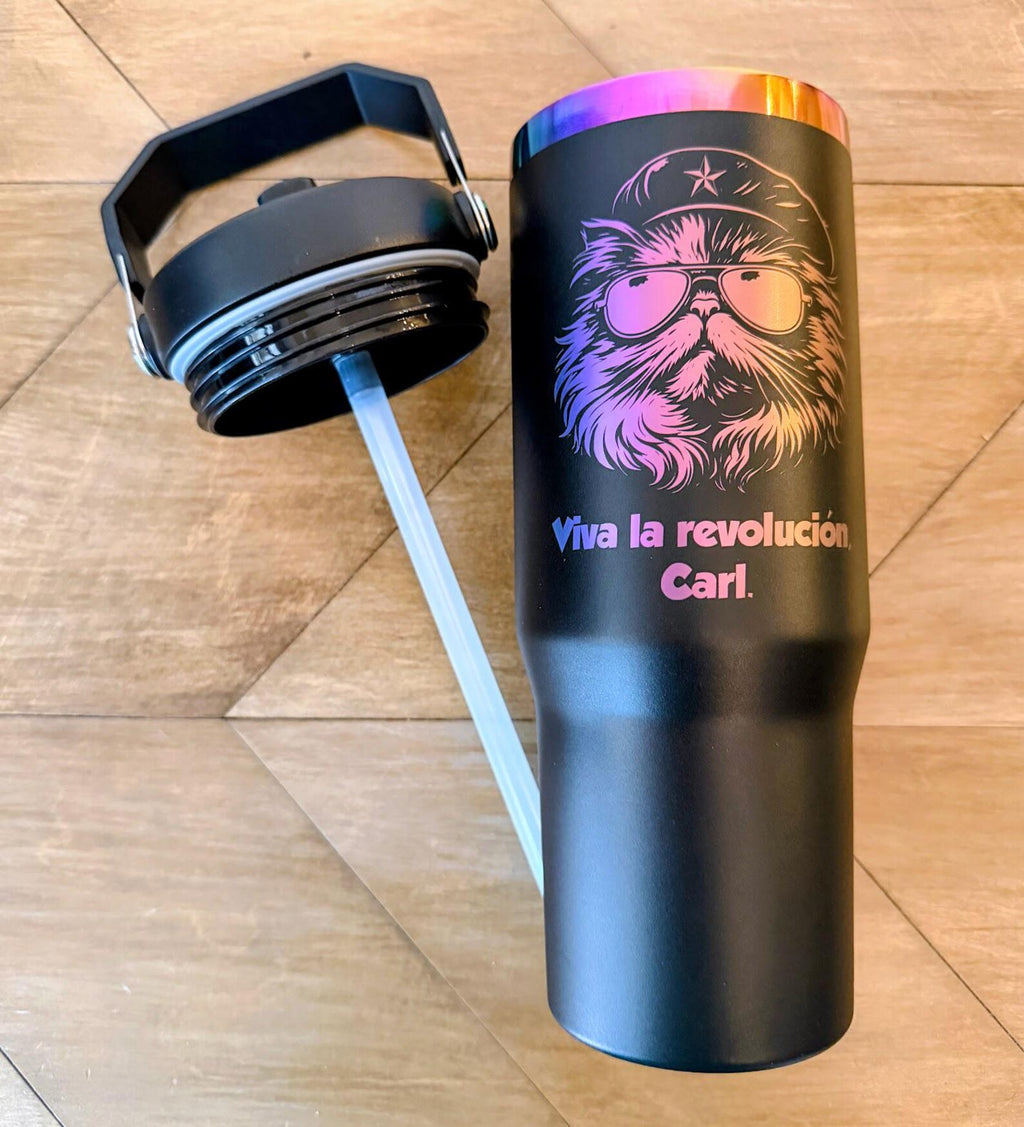 Viva La Revolucion, Carl - Dungeon Crawler Carl Tumbler | 20oz or 30oz | Princess Donut Rainbow Stainless Steel | Black or White