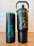 Boba Fett Tumbler | 20oz or 30oz Rainbow Laser Engraved Cup | Star Wars Bounty Hunter Gift | Mandalorian Crest Drinkware