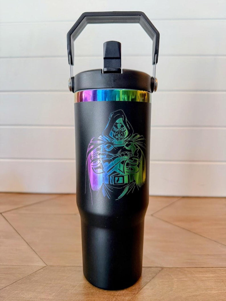 Doctor Doom Tumbler | 20oz or 30oz Rainbow Laser Engraved Cup | Victor Von Doom Marvel Villain Gift