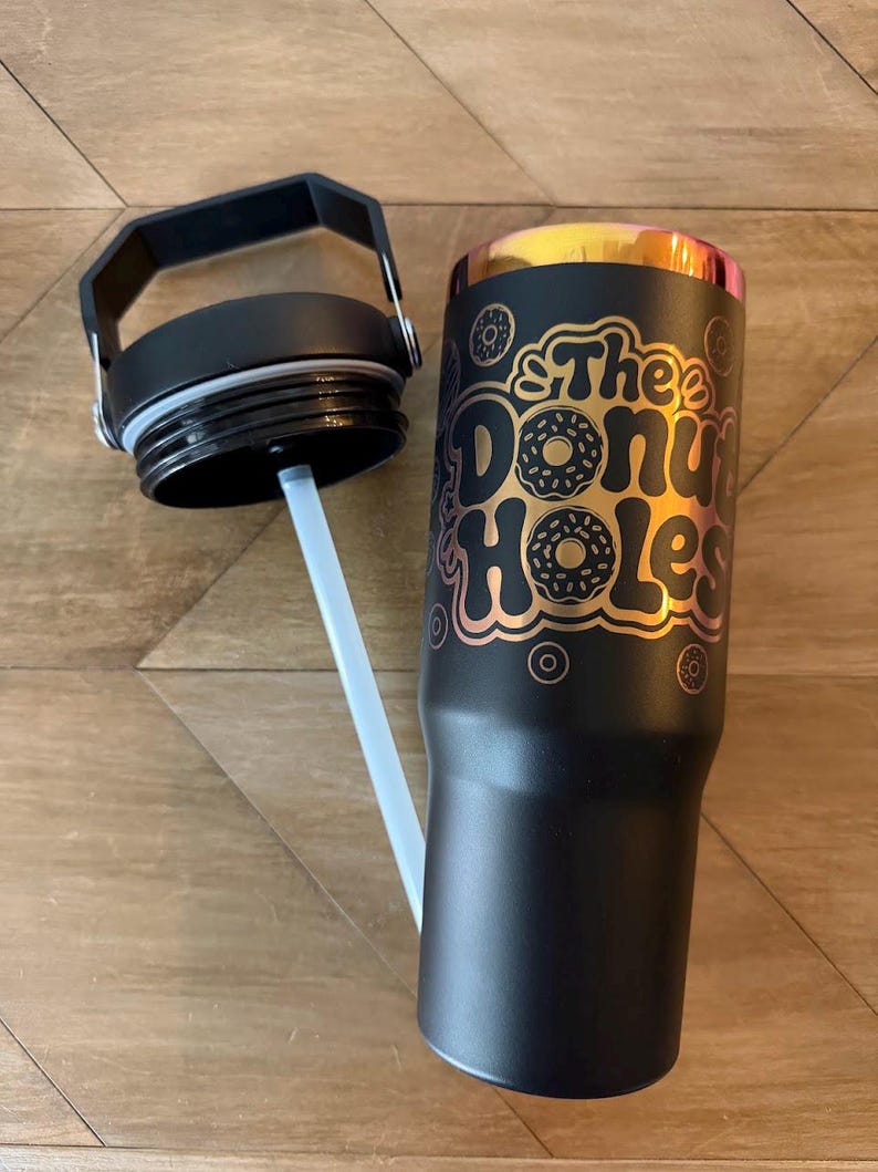 The Donut Holes Tumbler | Dungeon Crawler Carl Inspired | Princess Donut Fan Club | 20oz or 30oz Rainbow Engraved Cup | Black or White