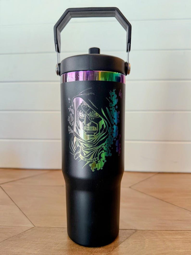 Doctor Doom Tumbler | 20oz or 30oz Rainbow Laser Engraved Cup | Victor Von Doom Marvel Villain Gift