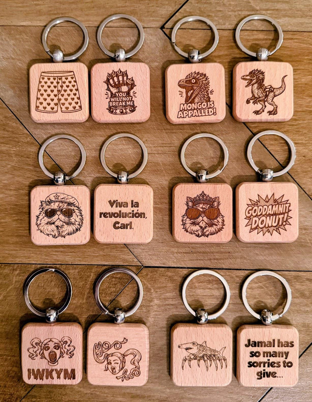 Dungeon Crawler Carl Wooden Keychains | Double-Sided Laser Engraved DCC Keychain | Princess Donut, Mongo, Samantha | LitRPG Gift