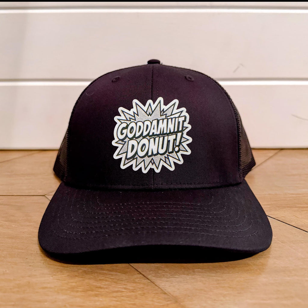 Goddamnit Donut Hat | Dungeon Crawler Carl Inspired Patch Hat | Richardson 112 Trucker Cap | Princess Donut Fan Gift | Nerdy Bookish Apparel
