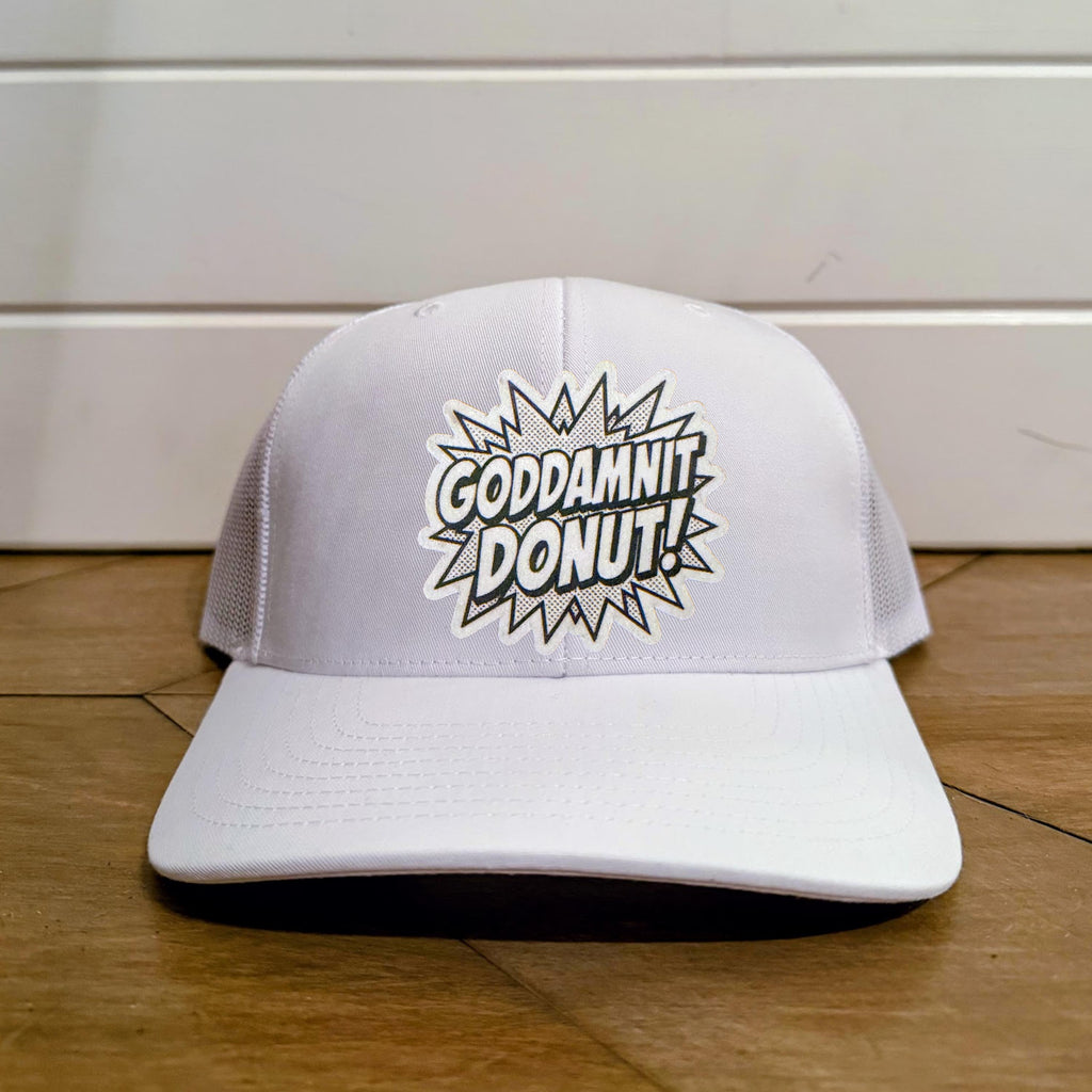 Goddamnit Donut Hat | Dungeon Crawler Carl Inspired Patch Hat | Richardson 112 Trucker Cap | Princess Donut Fan Gift | Nerdy Bookish Apparel