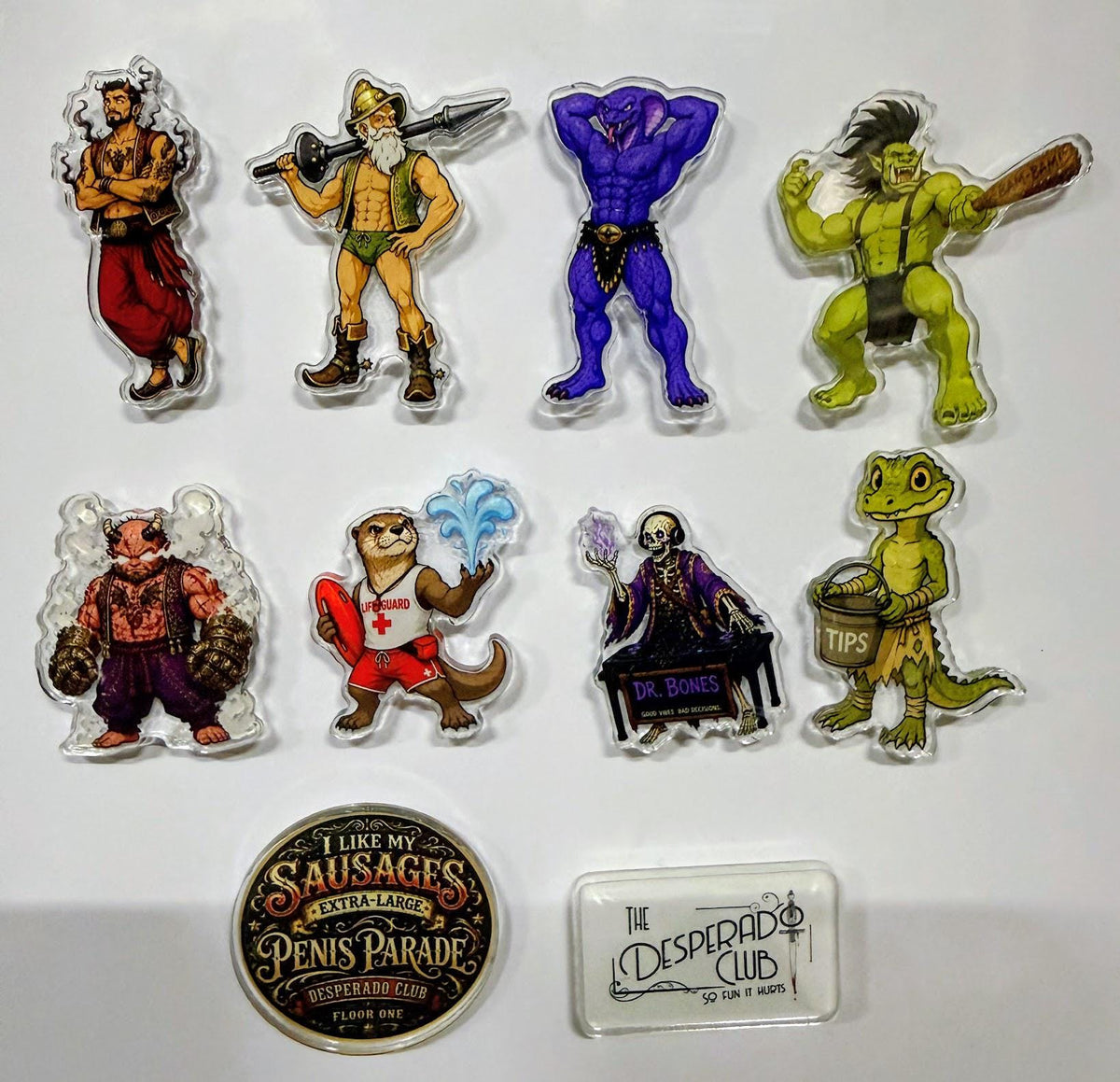 Penis Parade Magnets | Dungeon Crawler Carl Desperado Club Collection | DCC Acrylic Character Magnets | LitRPG Collectibles