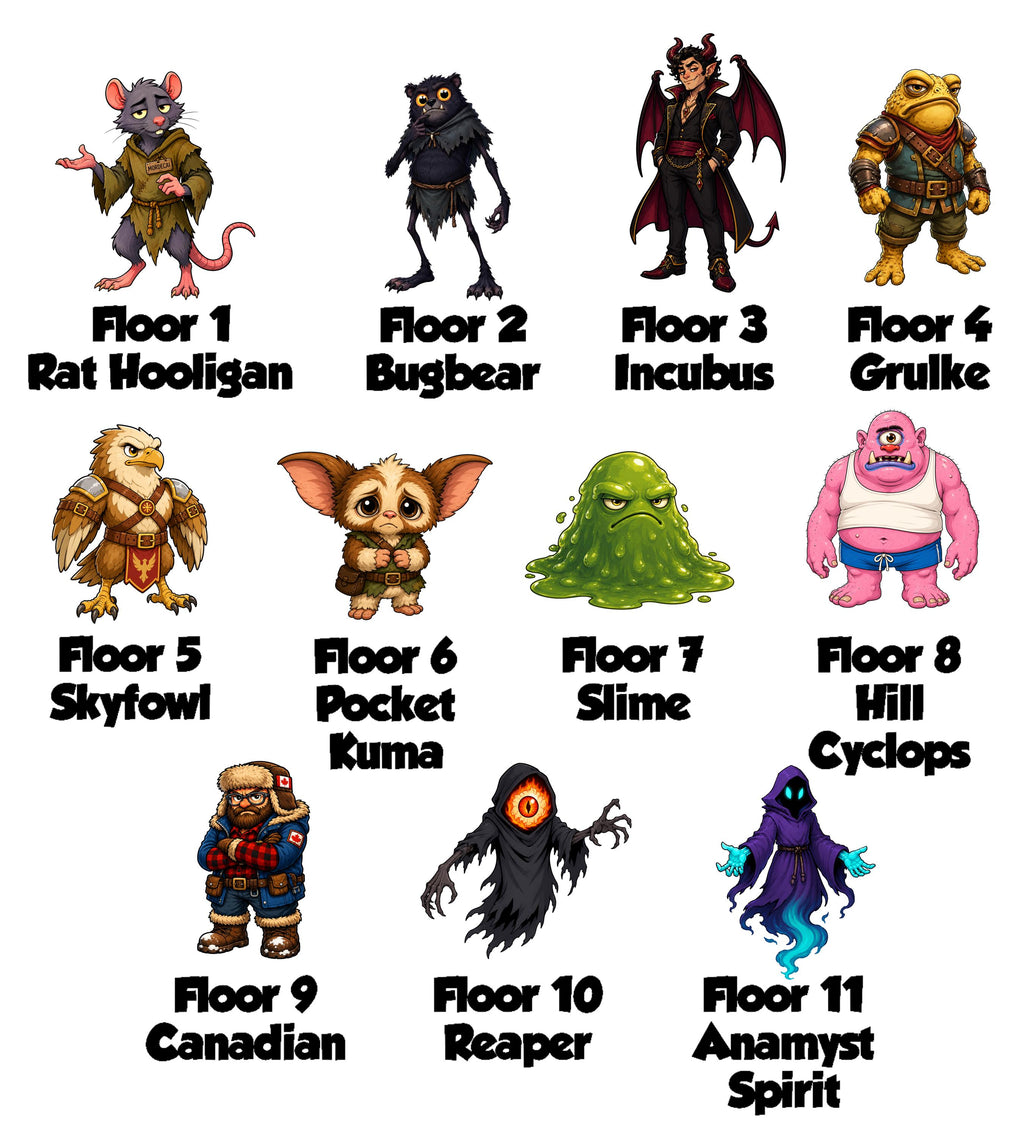 Mordecai Through the Floors Magnets | Dungeon Crawler Carl Mordecai Collection | 11 Acrylic Character Designs | DCC LitRPG Gift
