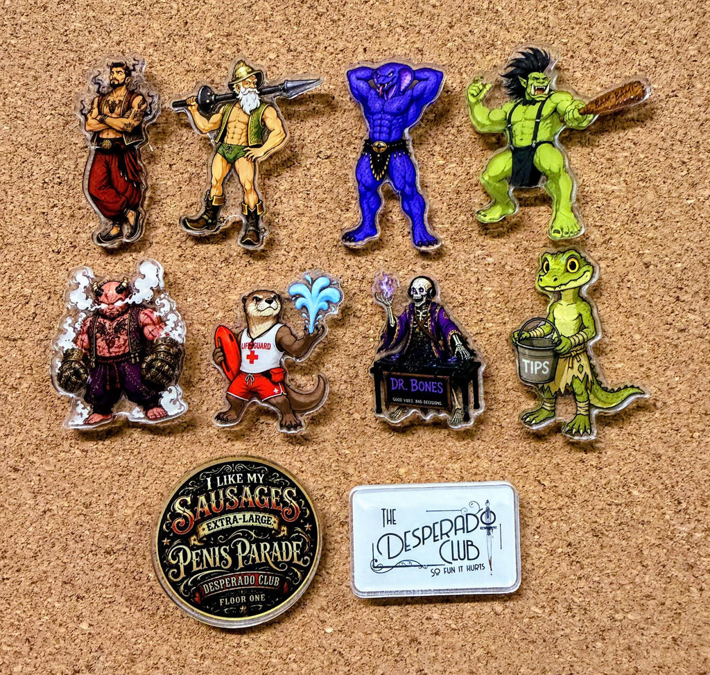 Penis Parade Acrylic Pins | Dungeon Crawler Carl Desperado Club Collection | DCC Character Pins | LitRPG Collectibles