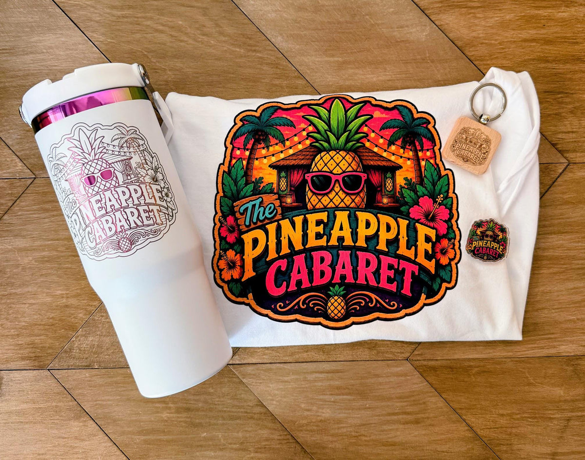 Pineapple Cabaret Loot Box | Dungeon Crawler Carl Gift Set | DCC T-Shirt, 30oz Tumbler, Acrylic Pin & Keychain | LitRPG Gift