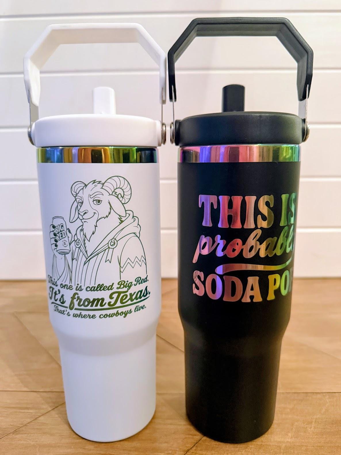 Prepotente Tumbler | Probably Soda Pop & Big Red | Dungeon Crawler Carl 20oz or 30oz Rainbow Engraved Cup | Black or White