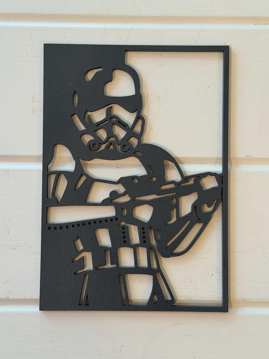 Stormtrooper Layered Wood Wall Art | 3D Laser Cut Star Wars Decor | Hand-Painted 7-Layer Birch | Imperial Sci-Fi Art