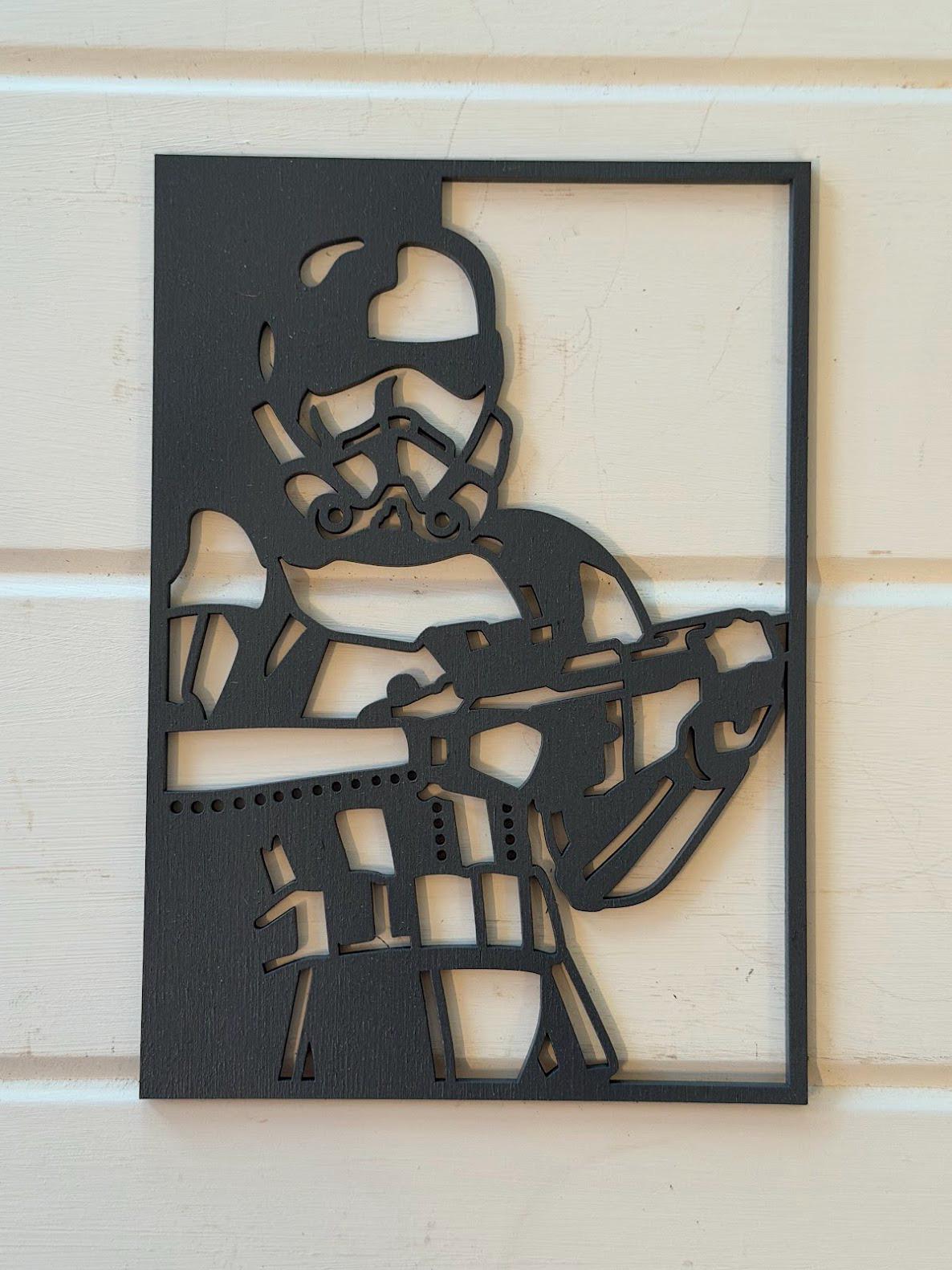 Stormtrooper Layered Wood Wall Art | 3D Laser Cut Star Wars Decor | Hand-Painted 7-Layer Birch | Imperial Sci-Fi Art