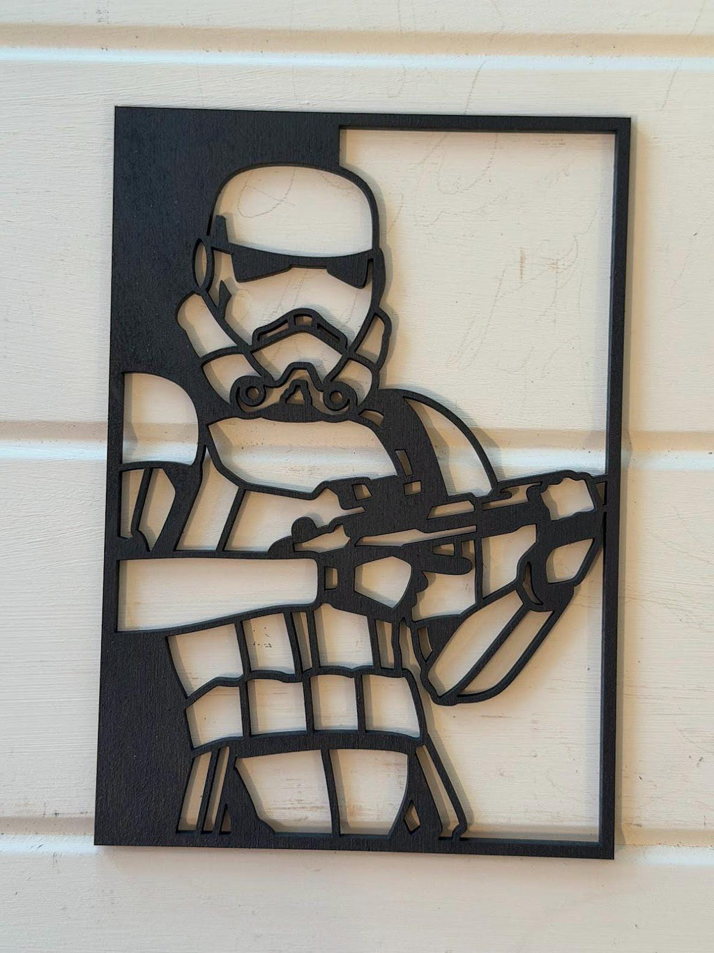 Stormtrooper Layered Wood Wall Art | 3D Laser Cut Star Wars Decor | Hand-Painted 7-Layer Birch | Imperial Sci-Fi Art
