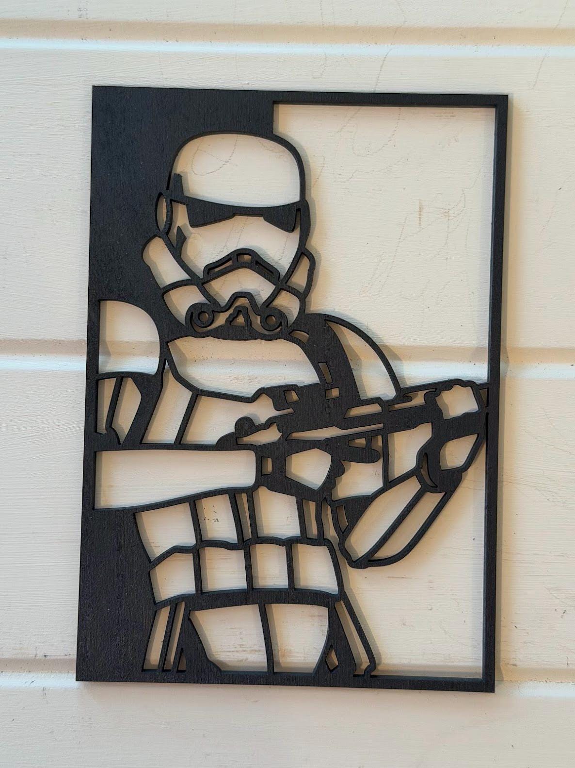 Stormtrooper Layered Wood Wall Art | 3D Laser Cut Star Wars Decor | Hand-Painted 7-Layer Birch | Imperial Sci-Fi Art