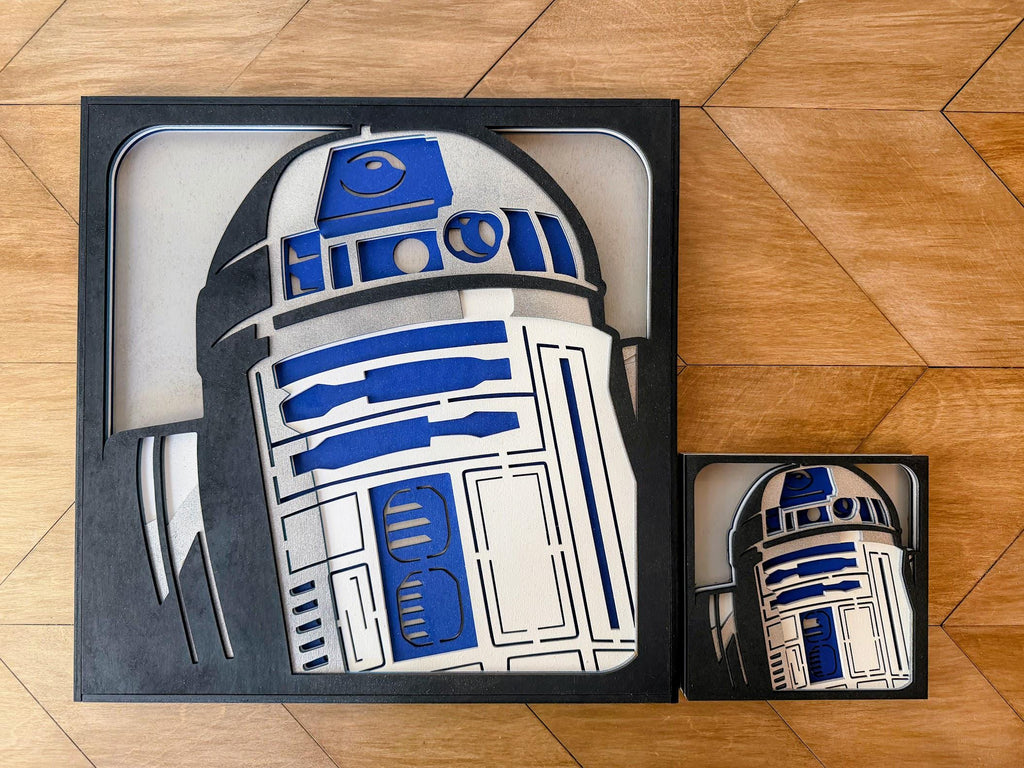 R2-D2 Layered Wood Wall Art | 3D Laser Cut Star Wars Decor | Hand-Painted 6-Layer Birch Droid Art | Sci-Fi Gift
