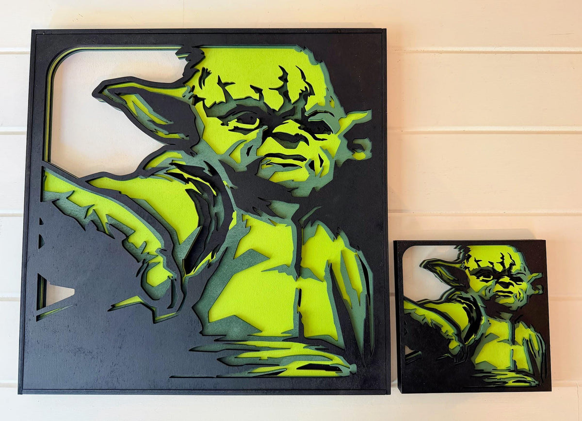 Yoda Layered Wood Wall Art | 3D Laser Cut Star Wars Decor | Hand-Painted 6-Layer Birch Jedi Master Art | Sci-Fi Gift