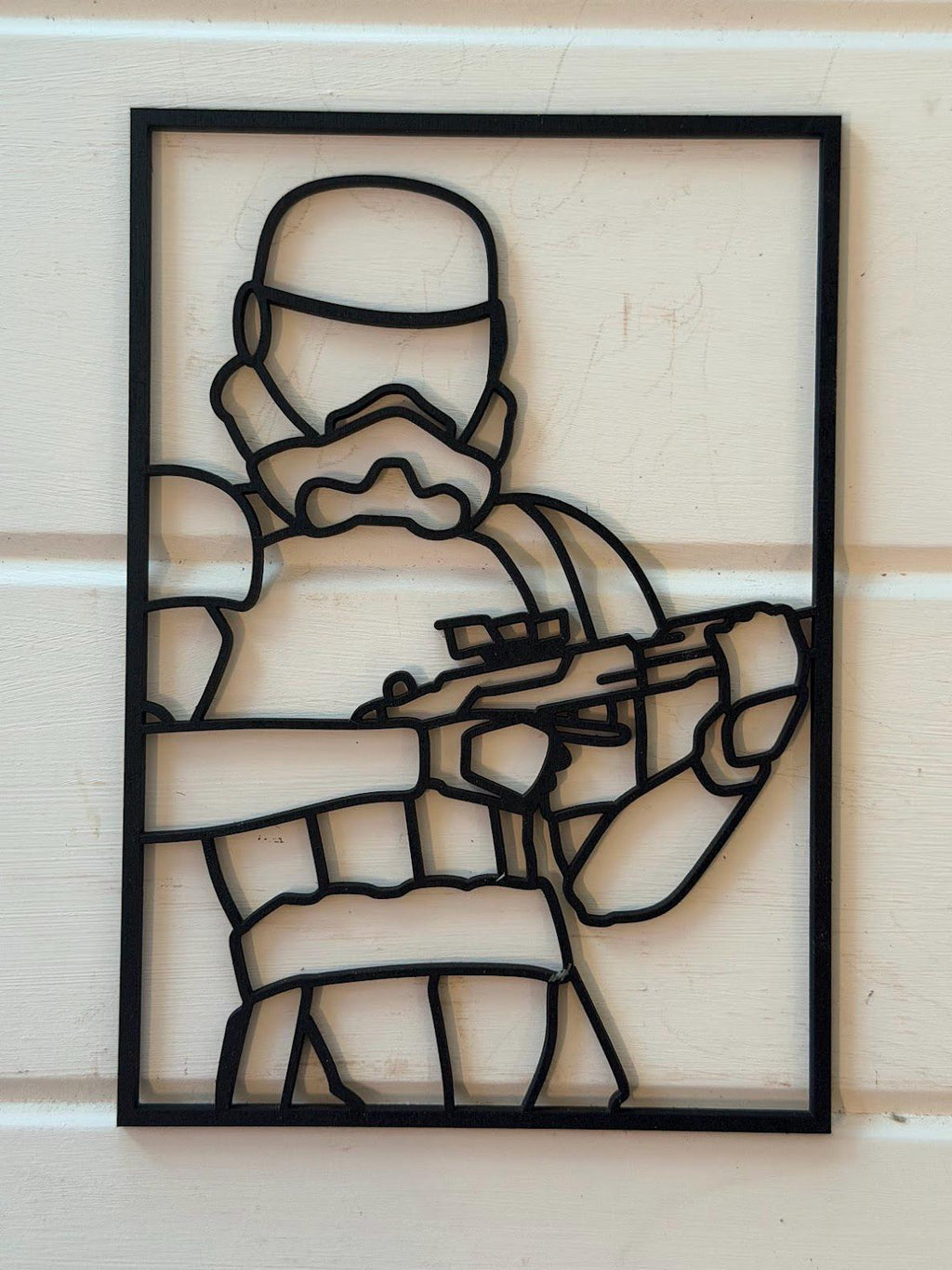 Stormtrooper Layered Wood Wall Art | 3D Laser Cut Star Wars Decor | Hand-Painted 7-Layer Birch | Imperial Sci-Fi Art