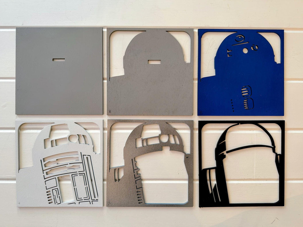 R2-D2 Layered Wood Wall Art | 3D Laser Cut Star Wars Decor | Hand-Painted 6-Layer Birch Droid Art | Sci-Fi Gift