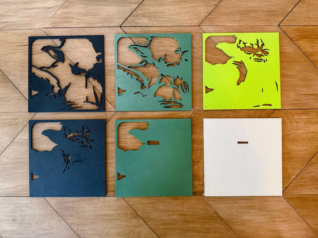 Yoda Layered Wood Wall Art | 3D Laser Cut Star Wars Decor | Hand-Painted 6-Layer Birch Jedi Master Art | Sci-Fi Gift
