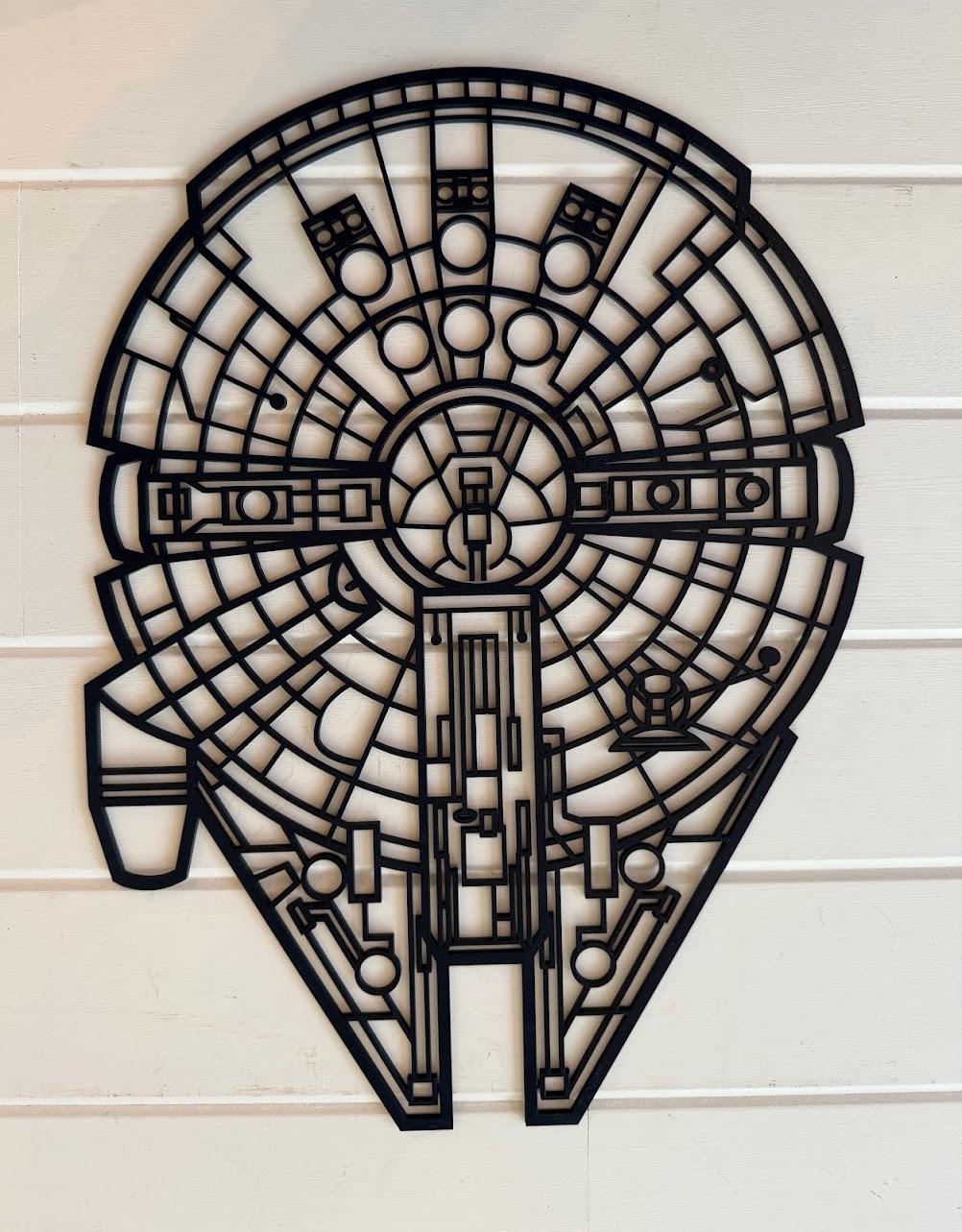 Millennium Falcon Layered Wood Wall Art | Star Wars Decor | Laser Cut Wooden Spaceship Art | Handmade Sci Fi Wall Decor | Framed