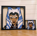 Ahsoka Tano Layered Wood Wall Art | Hand-Painted 3D Star Wars Decor | Laser Cut Birch Art | Clone Wars Sci-Fi Room Decor
