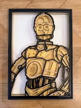 C3PO Layered Wood Wall Art – Star Wars Inspired Droid Decor – Laser Cut 3D Wooden Art – Sci Fi Wall Decor – Gift for Star Wars Fans