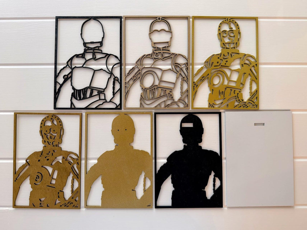 C3PO Layered Wood Wall Art – Star Wars Inspired Droid Decor – Laser Cut 3D Wooden Art – Sci Fi Wall Decor – Gift for Star Wars Fans