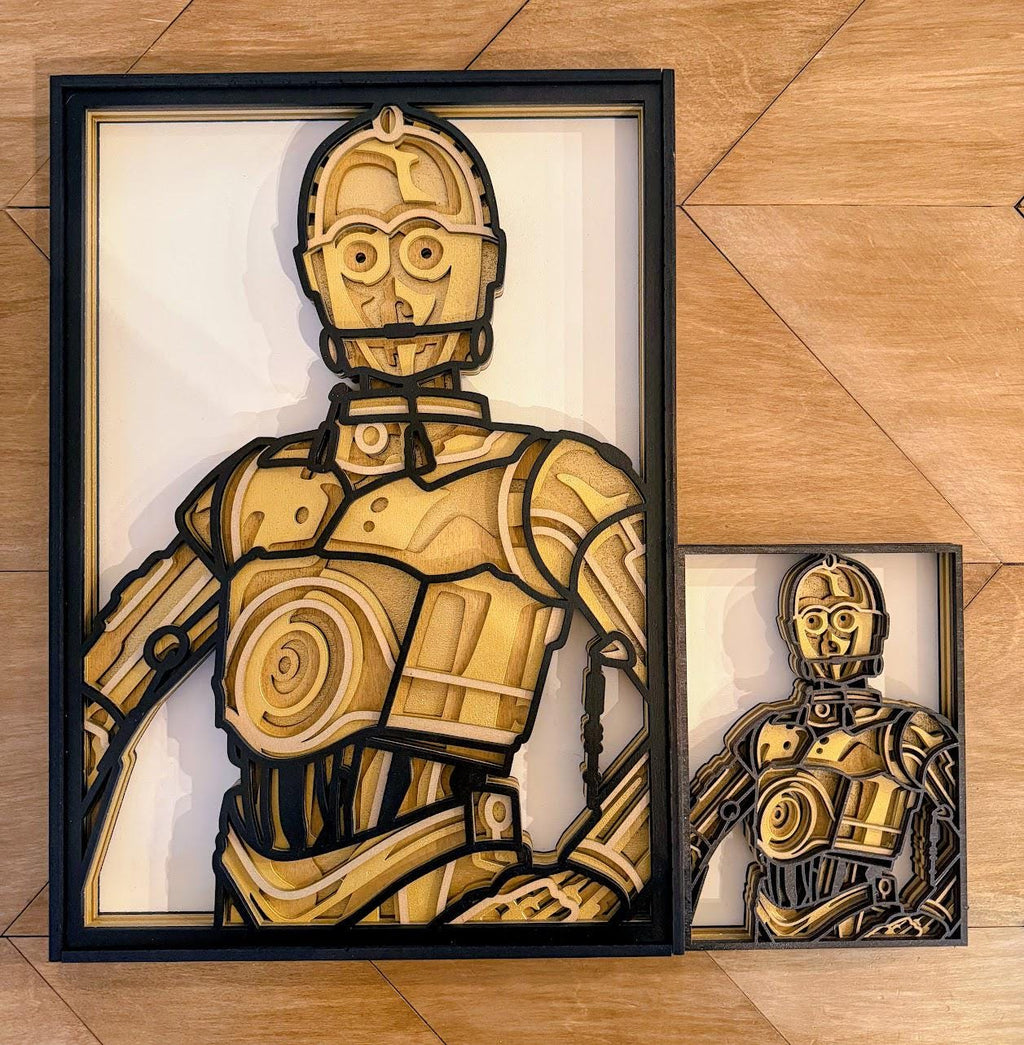 C3PO Layered Wood Wall Art – Star Wars Inspired Droid Decor – Laser Cut 3D Wooden Art – Sci Fi Wall Decor – Gift for Star Wars Fans