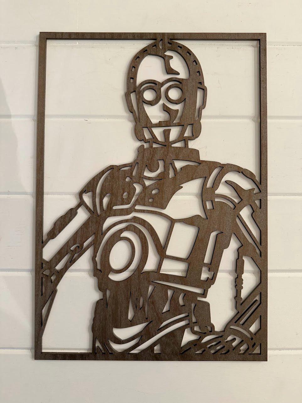 C3PO Layered Wood Wall Art – Star Wars Inspired Droid Decor – Laser Cut 3D Wooden Art – Sci Fi Wall Decor – Gift for Star Wars Fans