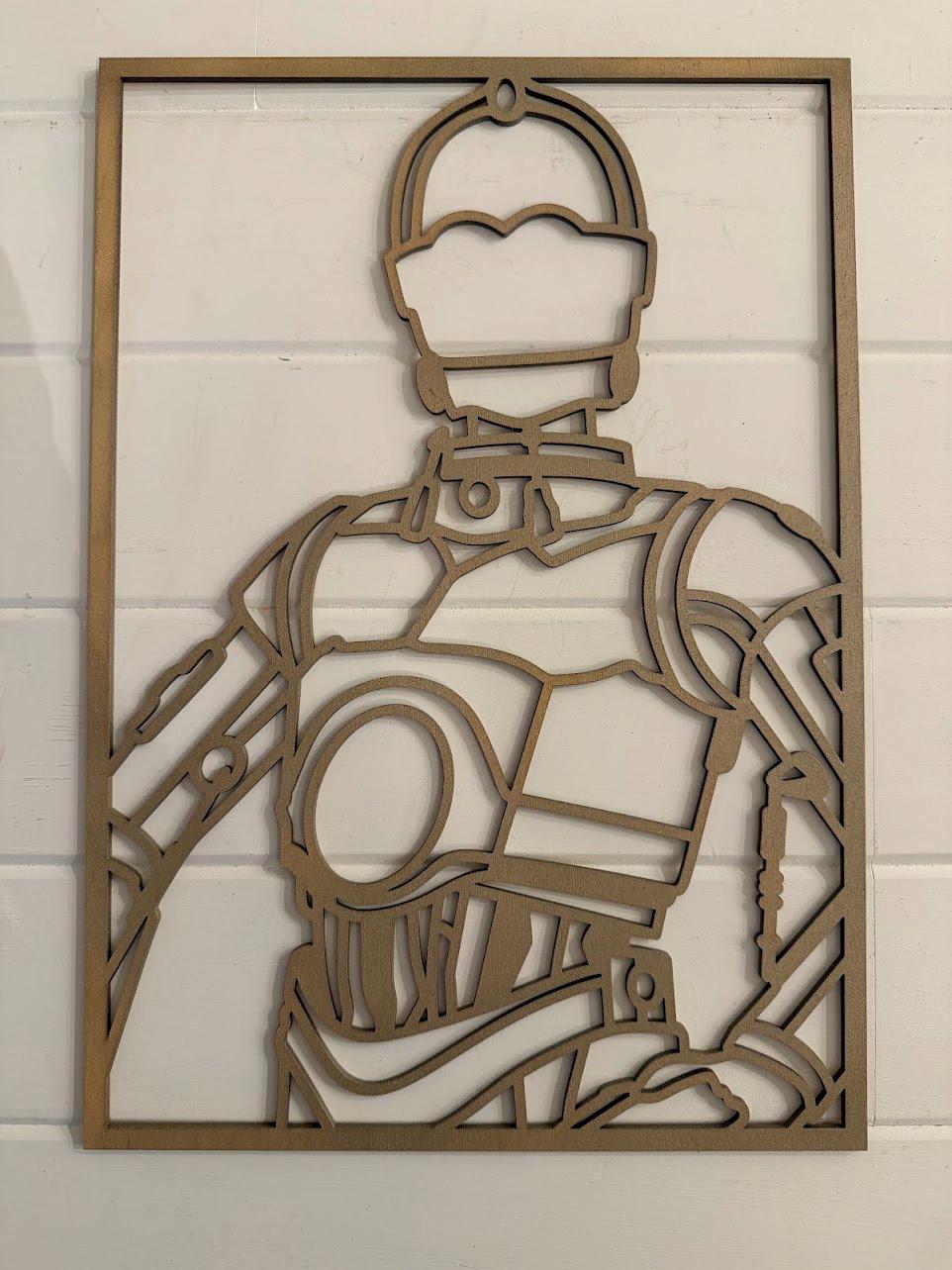 C3PO Layered Wood Wall Art – Star Wars Inspired Droid Decor – Laser Cut 3D Wooden Art – Sci Fi Wall Decor – Gift for Star Wars Fans