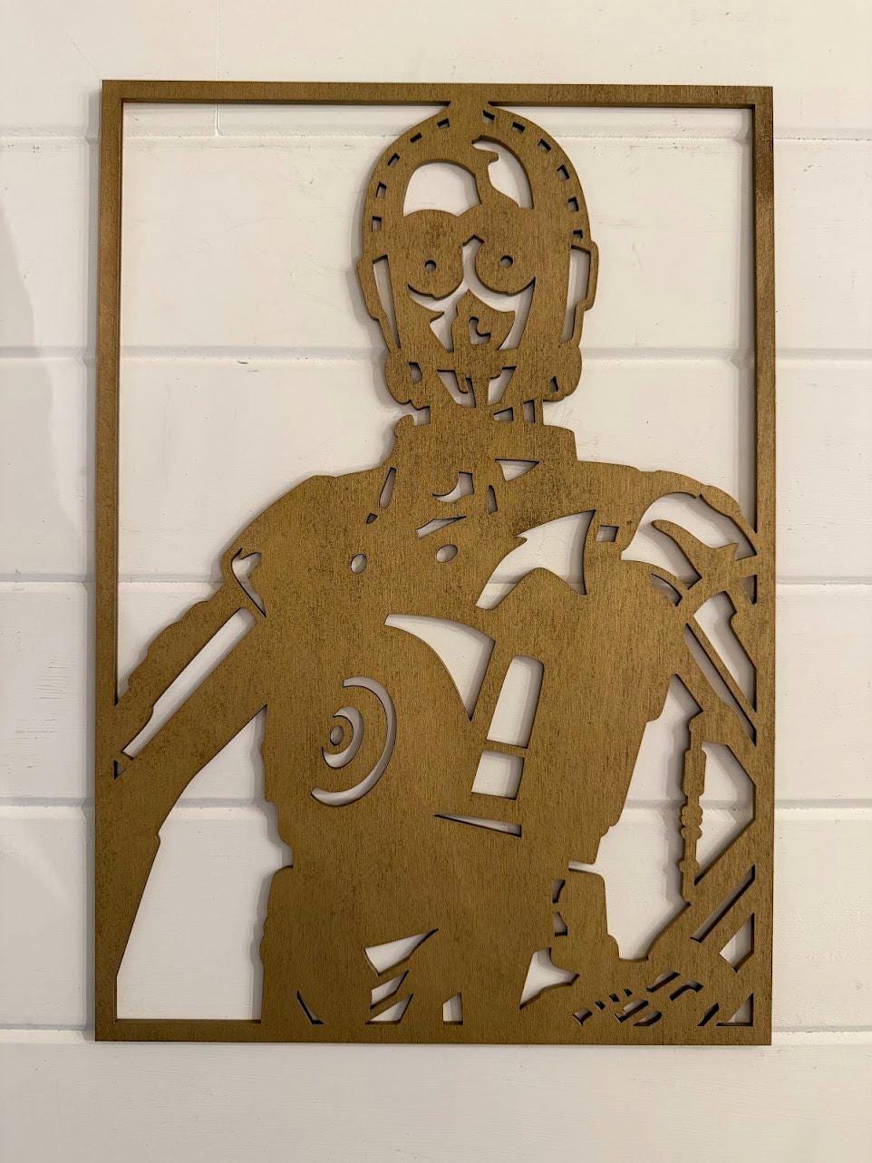 C3PO Layered Wood Wall Art – Star Wars Inspired Droid Decor – Laser Cut 3D Wooden Art – Sci Fi Wall Decor – Gift for Star Wars Fans