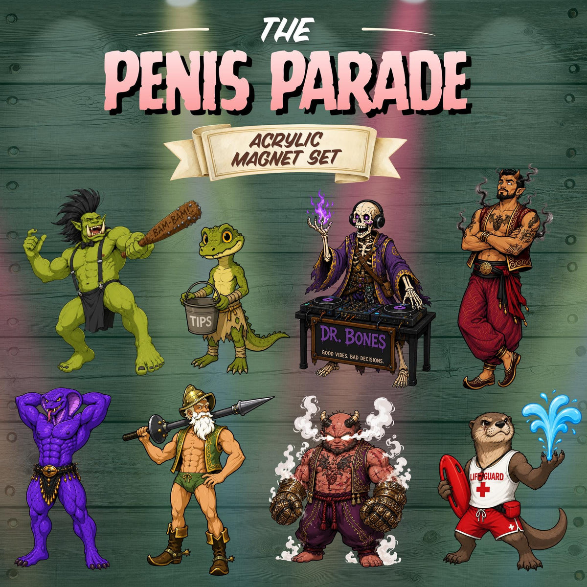Penis Parade Magnets | Dungeon Crawler Carl Desperado Club Collection | DCC Acrylic Character Magnets | LitRPG Collectibles