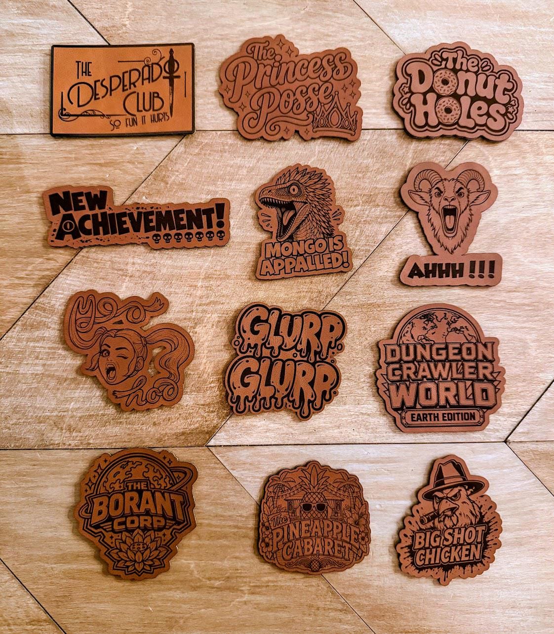 Dungeon Crawler Carl Hat | DCC Laser Engraved Leather Patch Hat | Choose Your Design | Princess Posse, Donut Holes, Desperado Club