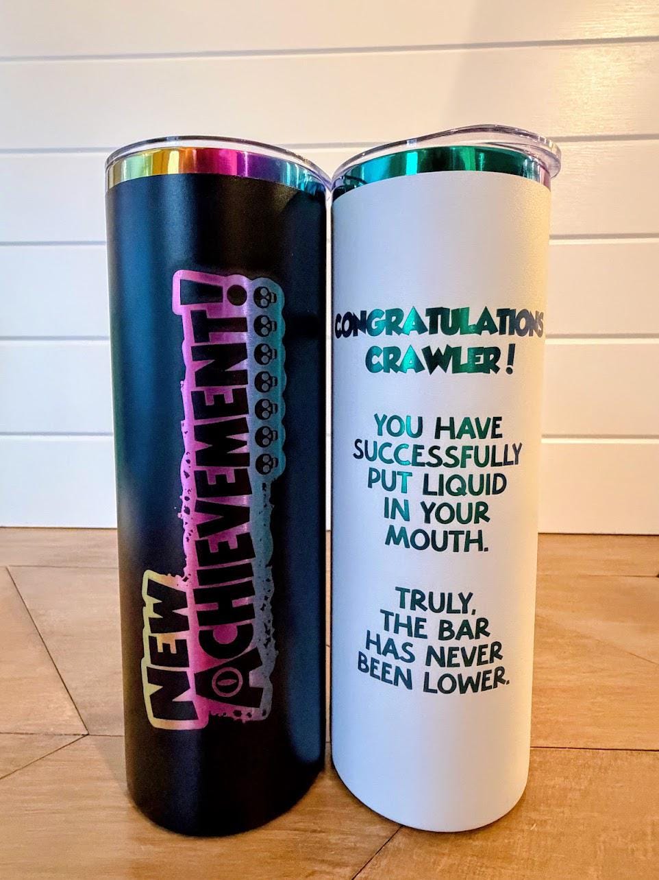 Dungeon Crawler Carl New Achievement Tumbler | DCC Engraved Cup | 20oz or 30oz Rainbow Tumbler | Crawler Gift | LitRPG Gift