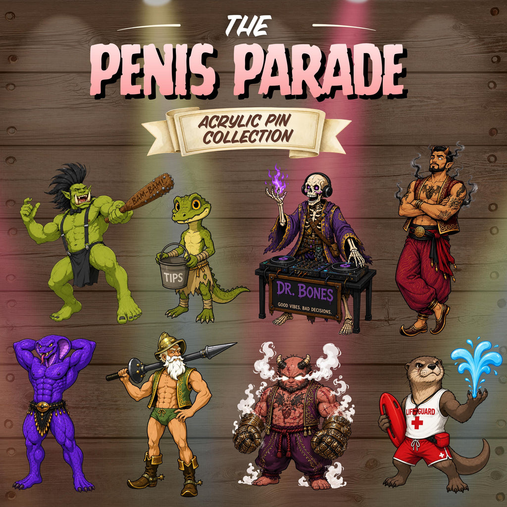 Penis Parade Acrylic Pins | Dungeon Crawler Carl Desperado Club Collection | DCC Character Pins | LitRPG Collectibles