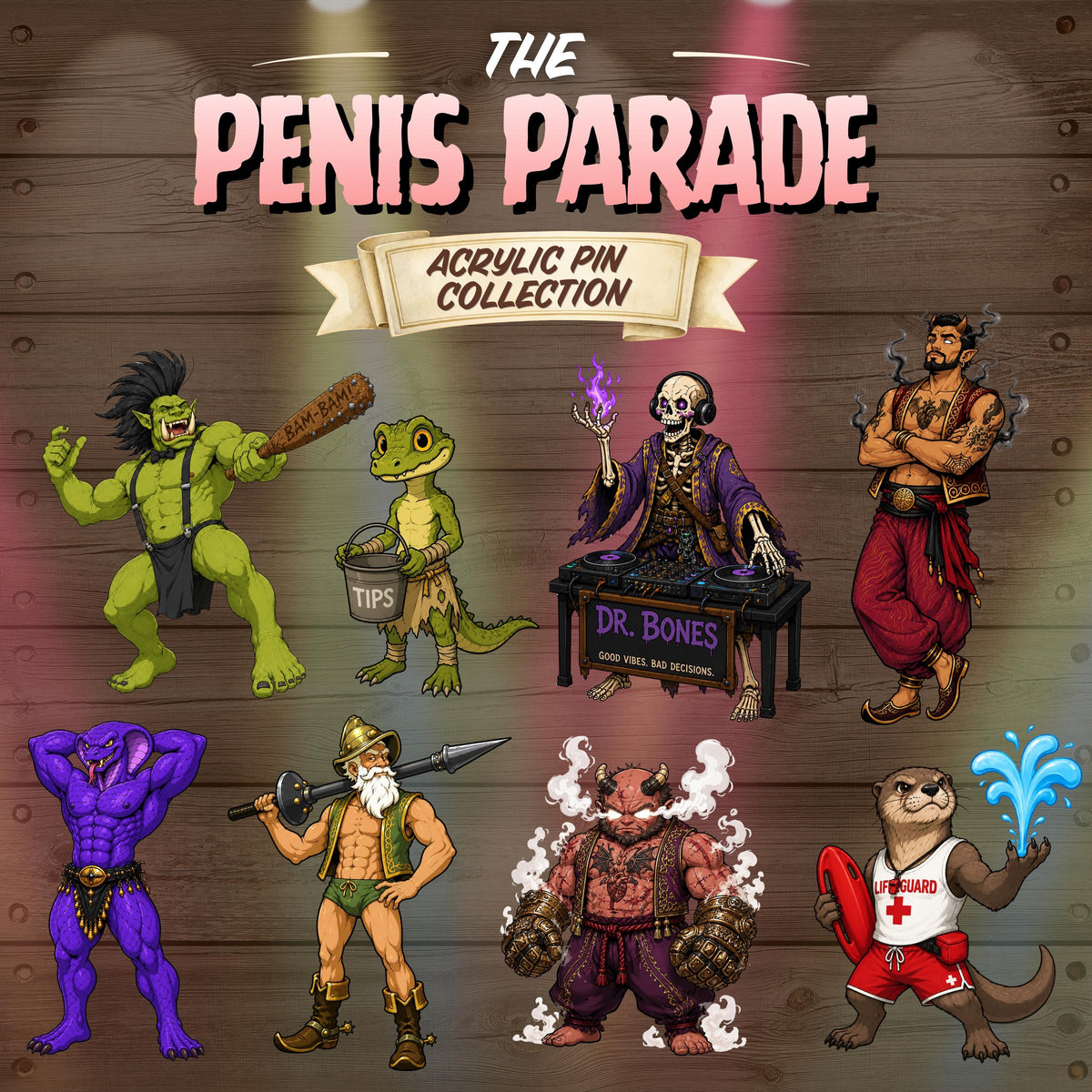 Penis Parade Acrylic Pins | Dungeon Crawler Carl Desperado Club Collection | DCC Character Pins | LitRPG Collectibles