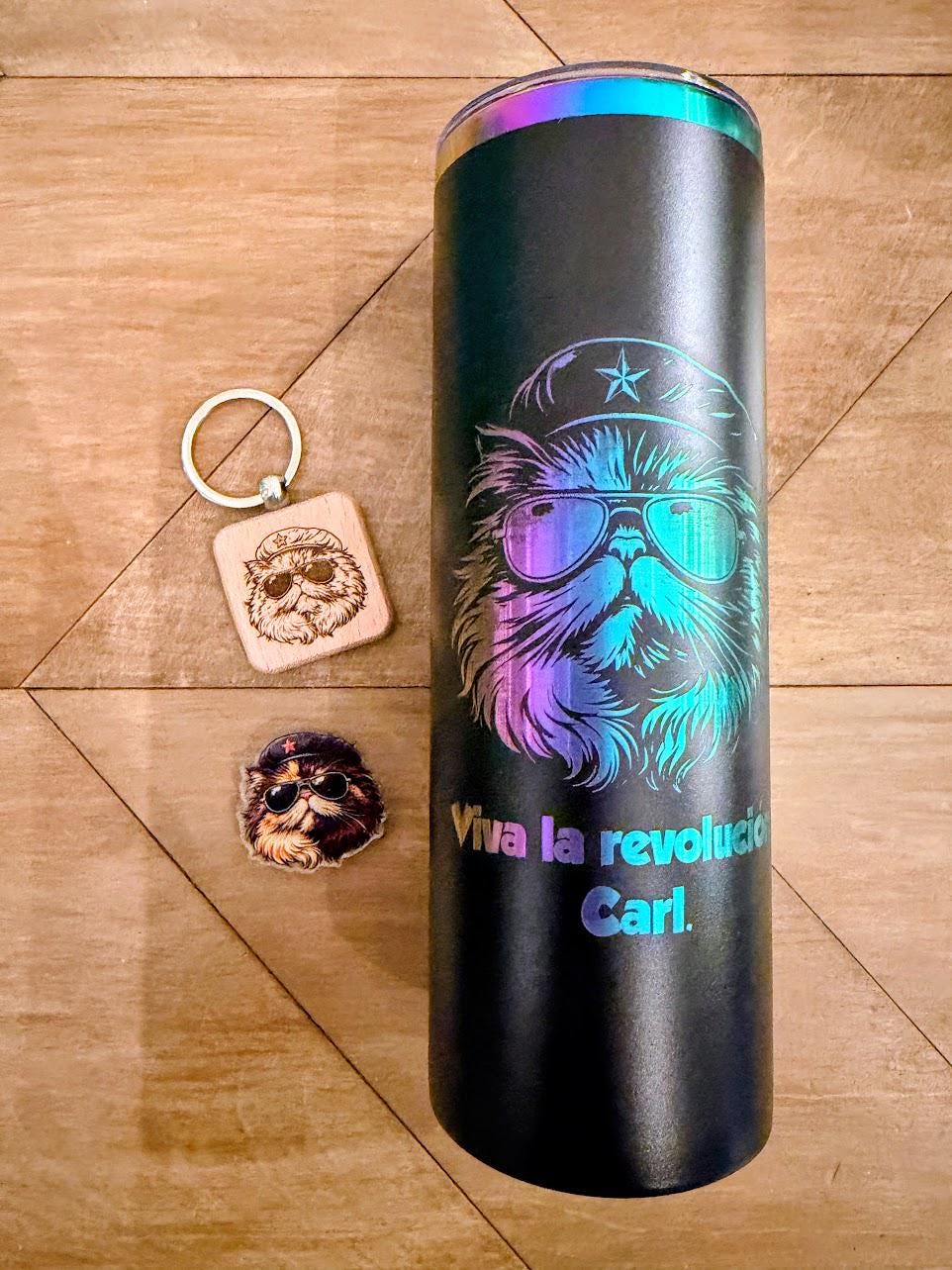 Dungeon Crawler Carl Gift Set | Choose Your Character | 20oz Engraved Tumbler, Acrylic Pin & Wooden Keychain | DCC Fan Gift