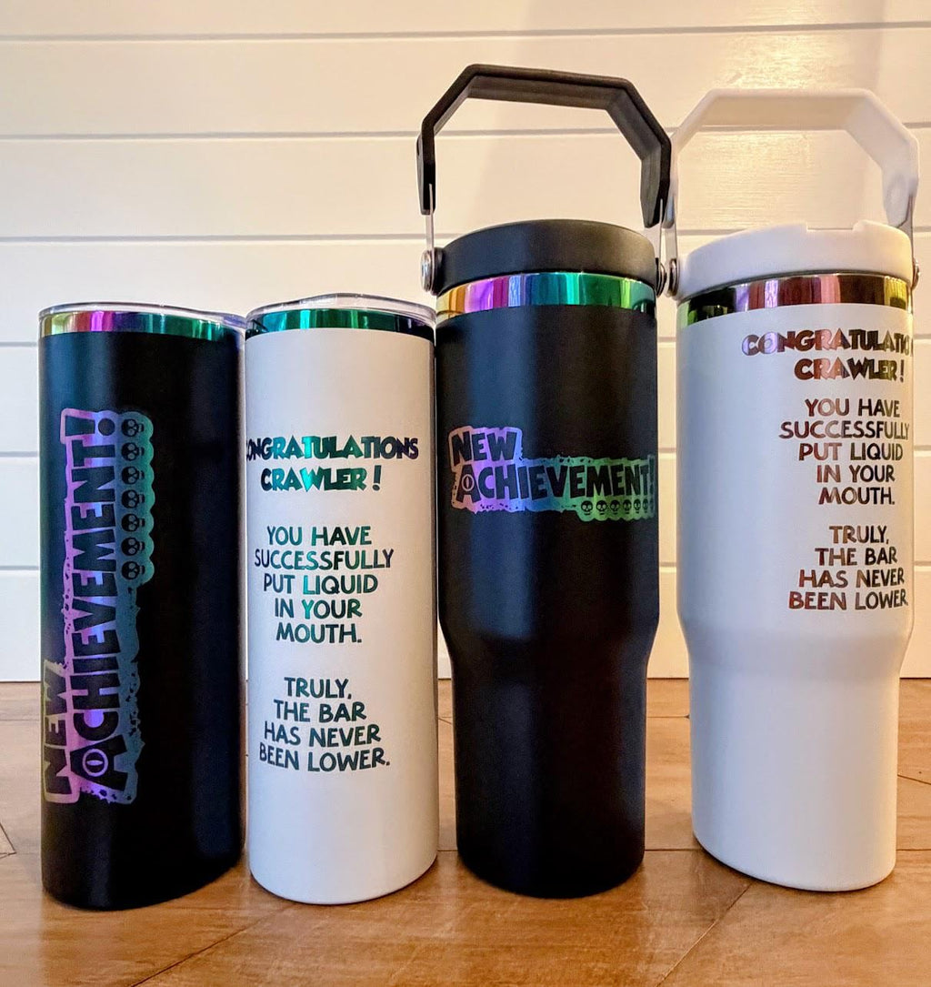 Dungeon Crawler Carl New Achievement Tumbler | DCC Engraved Cup | 20oz or 30oz Rainbow Tumbler | Crawler Gift | LitRPG Gift